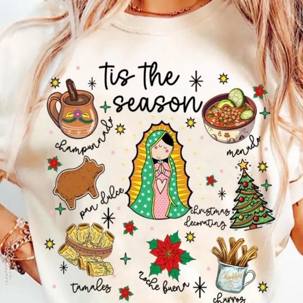 Festive Graphic Tee with Holiday Icons